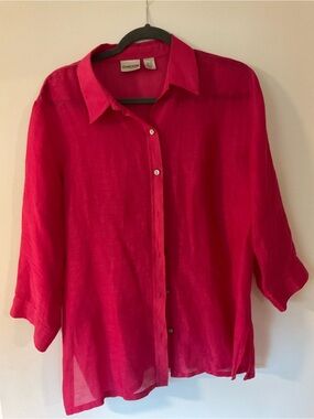 Chico's Semi-Sheer Button-Down Shirt in Bright Red